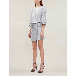 BA&SH Zalina Asymmetric Lamé Mini Dress In Argent